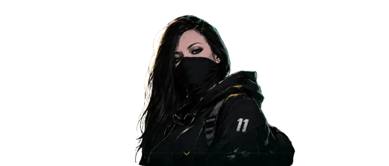 11Fi Gaming Character mit schwarzer Maske im taktischen Creator-Stil